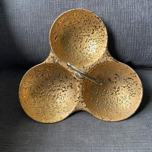 Vtg USA Hand Decorated 22K Weeping Gold 9” Trio Divided Candy Relish Tidbit Dish - Picture 2 of 7